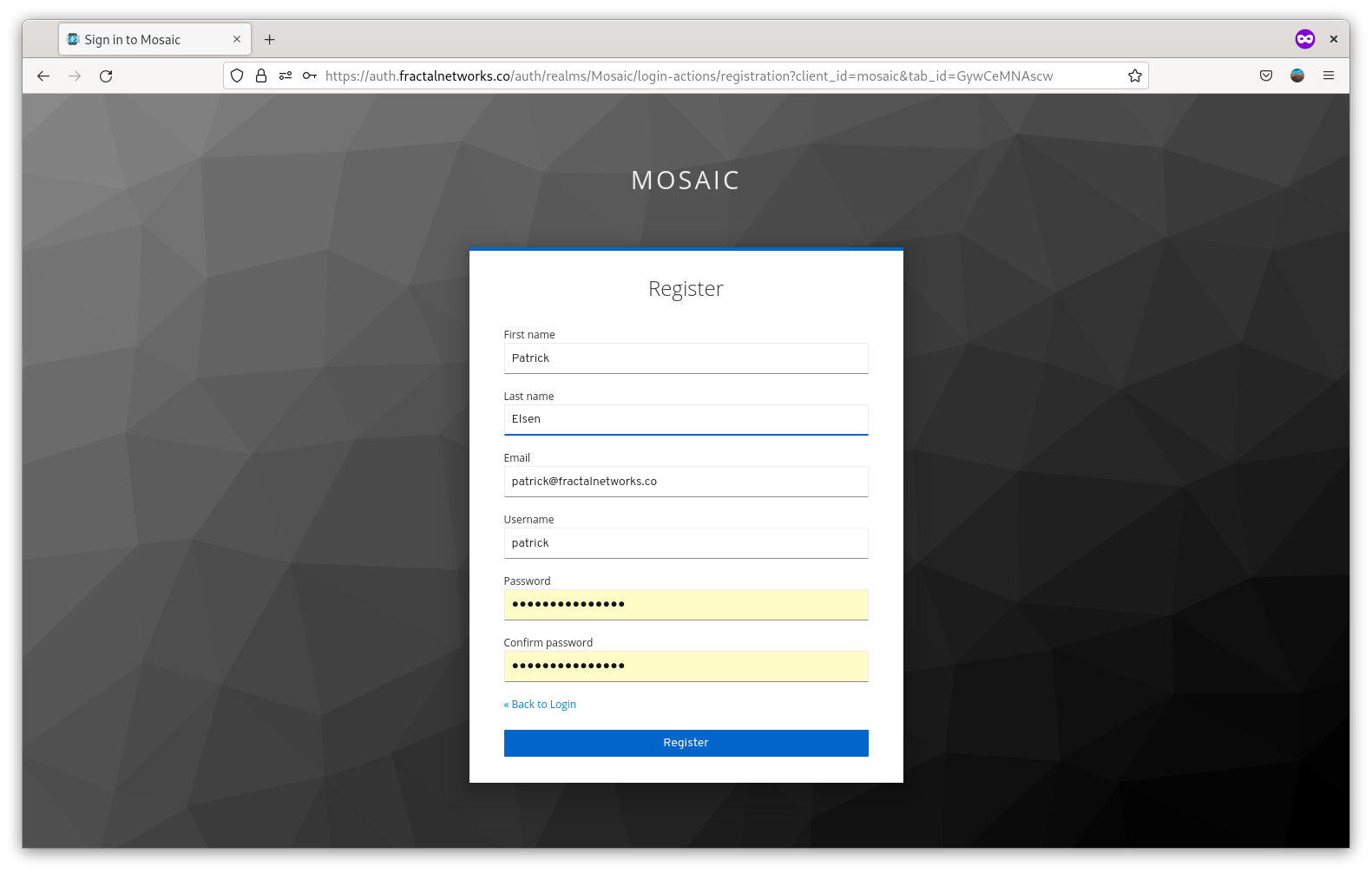 Mosaic Registration Form